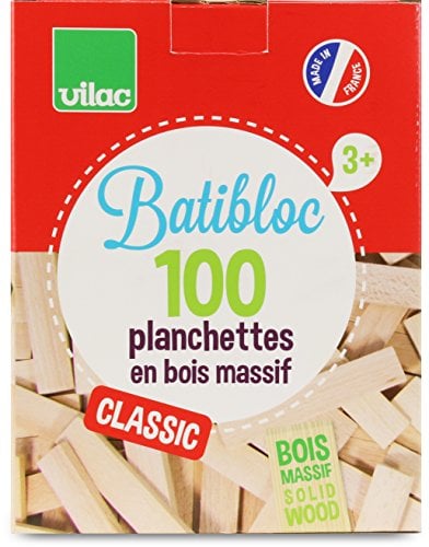 Vilac- Batibloc Classic planchettes en Bois Massif, 2135, 100 pièces, Marron