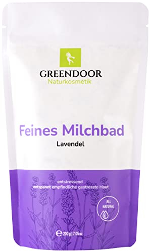 GREENDOOR Milchbad Lavendel 200g aus der Naturkosmetik Manufaktur, Haut pflegendes Milch Bad, natürlicher Badezusatz, biologisch abbaubar, Natur Entspannungsbad, Wellness Bad, Geschenke