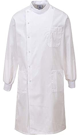 Portwest C865 Howie Coat - Texpel Finish Stud Front Ribbed Cuffs Polycotton | White, 4X Large, UPF 50+, Regular Fit, 35% Cotton, Two Lower Patch Pockets, Easy Opening, Stain Resistant, Workwear