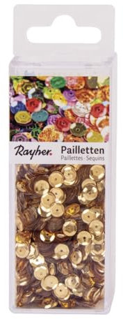 Rayher 3927006 Pailletten, gewölbt, 6mm ø, SB-Box 4000Stück, gold