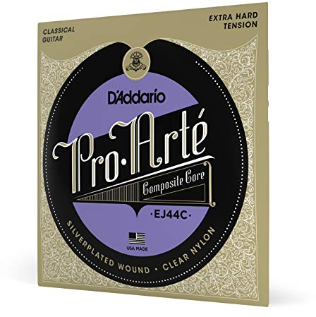 D'Addario Cuerdas Guitarra Española | Cuerdas de Guitarra Española | Cuerdas para Guitarra Española | EJ44C - Juego de cuerdas para guitarra clásica, 029' - 047' (tensión alta) transparente