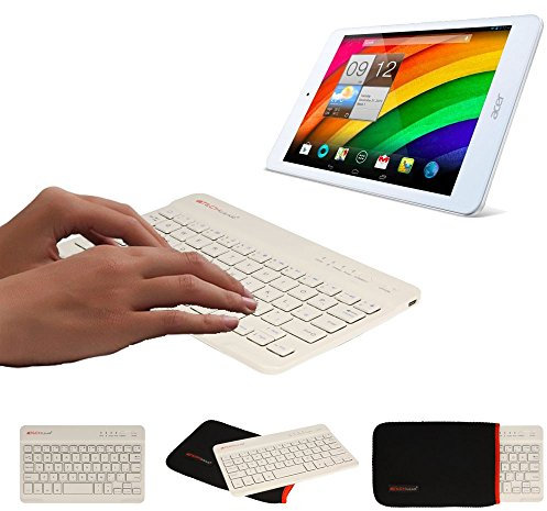 TECHGEAR [Active Strike (S) Slim Line Bluetooth Wireless UK Qwerty Keyboard With Carry Case Cover for Acer Iconia Tab 8, Iconia One 8 inch Tablets - White