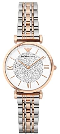 Emporio Armani Uhr für Damen , Zweizeiger Uhrwerk, 32mm Rose Gold Edelstahlgehäuse mit Edelstahlarmband, AR1926