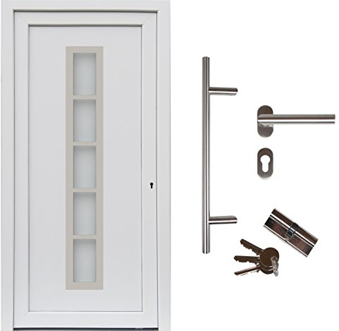 kuporta Haustür Hauseingangstür aus Kunststoff Meridana Türen 98 x 190 cm DIN links weiß mit Stoßgriff-Set