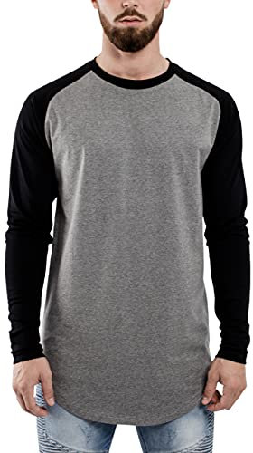 Blackskies Baseball Longsleeve T-Shirt | Langes Oversize Fashion Basic Langarm Raglan Herren Longshirt Long Tee Melliert - Grau-Schwarz Medium M
