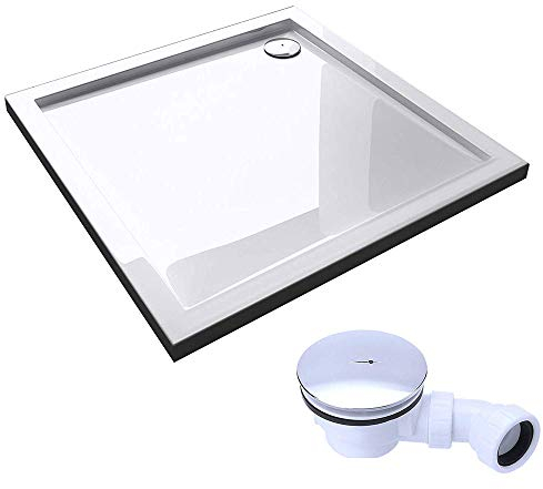 Mai & Mai Piatto Doccia con Piletta 70x70x4cm, Piatto Doccia Quadrato Faro1W in Acrilico incl. Piletta di Scarico (AL02), Bianco