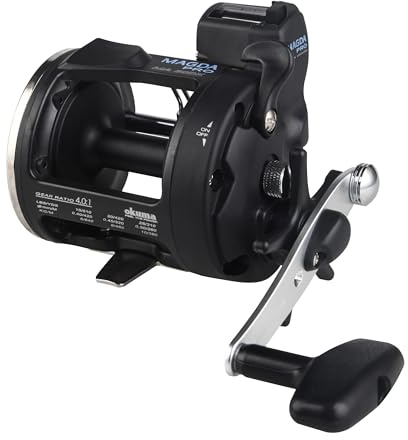 Okuma Magda Pro Schnurzähler Levelwind Trollingrolle, klein, Schwarz/Silber, MA-30DLX
