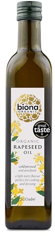 Biona Organic Cold Pressed Rapeseed Oil, 500ml | Great Taste 2024 Winner, Cold Pressed and Unrefined, Light Nutty Flavour, Low in Saturated Fat, Vegan
