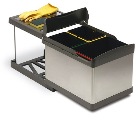 Pattumiera INOX estraibile per sottolavello cucina 3 secchi raccolta differenziata - Automatica, scorrevole -504