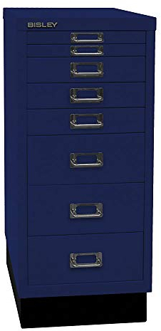 BISLEY MultiDrawer, 29er Serie mit Sockel, DIN A4, 8 Schubladen, Metall, 639 Oxfordblau, 38 x 27.9 x 67 cm