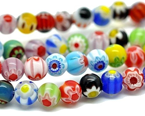 Cuentas millefiori, cuentas de vidrio de 4 mm, hechas a mano 95 piezas multicolor 1 hebra mezcla de colores
