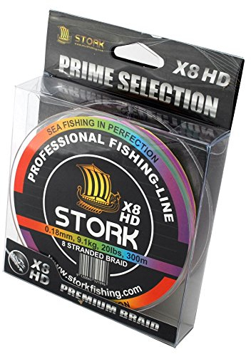 Stork HDx8, 8-Fach geflochtene premium Angelschnur 300m (Multicolor, 65 lbs / 29.5 kg / 0.37 mm)