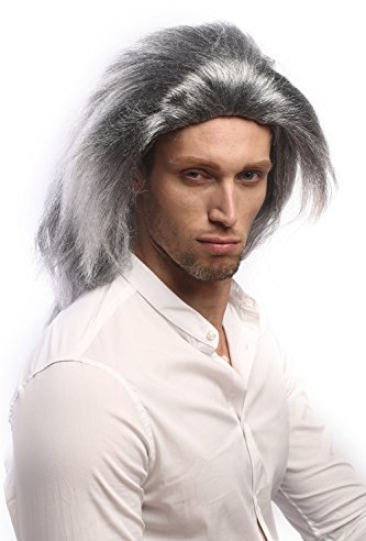 WIG ME UP - 90769-ZA68TZA103 Perücke Herren Damen Karneval Halloween Lang Mähne Grau Schwarz Vampir Dracula 45 cm