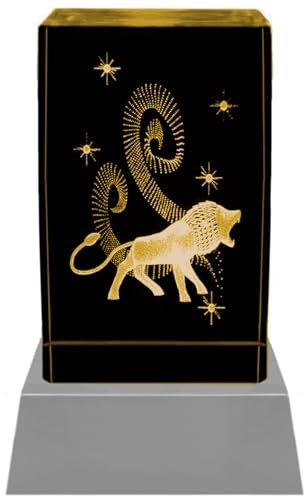 Kaltner Präsente Stimmungslicht – Ein ganz besonderes Geschenk: LED Kerze/Kristall Glasblock / 3D-Laser-Gravur Horoskop Sternzeichen Löwe Astrologie