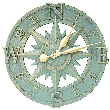 40,6 cm rosa dei venti Outdoor orologio da parete 16 dia. Bronze Verdi