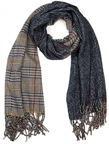 styleBREAKER Unisex Schal XXL Tartan Plaid Karo 71x188cm | Day and Night Design. elastisches Material. Fransen. winterfest. 2-3 mal wickelbar. weiche Haptik.