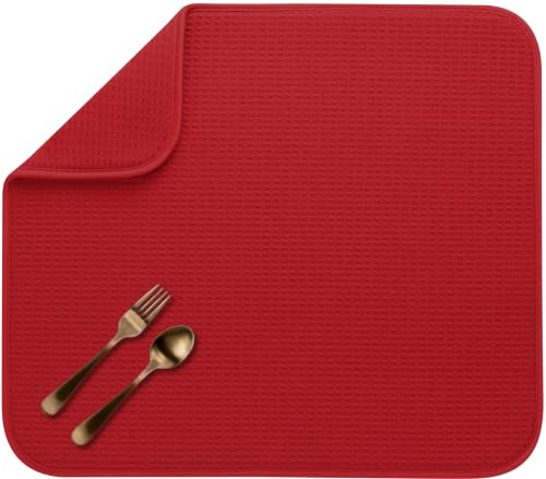 S&T INC. Abtropfmatte, sehr saugfähige Mikrofaser-Küchenthekenmatte, Abtropfunterlage für Geschirr, Utensilien, Töpfe und Pfannen, groß, 40,6 x 45,7 cm, Rot