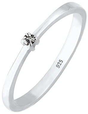 Elli Ring Damen Solitär mit Swarovski Kristallen in 925 Sterling Silber, 52 mm