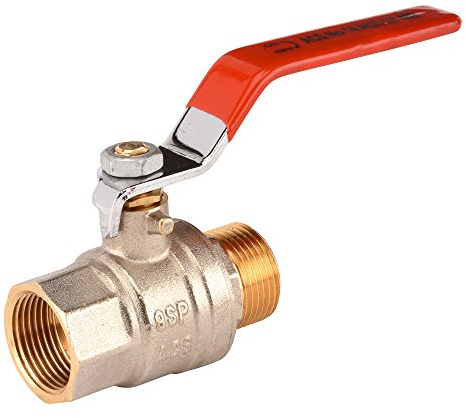 Valvola a sfera maschio femmina PN40 20x27 ottone maniglia acciaio piatto rosso Rif: 571005