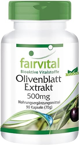 Fairvital | Estratto di Foglia d'Olivo 500mg -20% Oleuropeina - Altamente dosato - 90 capsule - Vegan