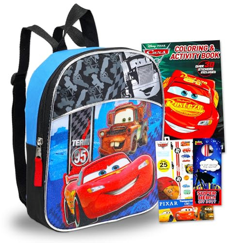 Disney Cars 11 Mini Toddler Preschool Backpack Travel Set with Coloring Books, Stickers, and More