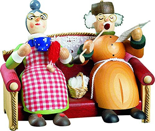Räuchermann Erzgebirge Richard Glässer Seiffen Rauchmann Oma und Opa auf Sofa, 26025