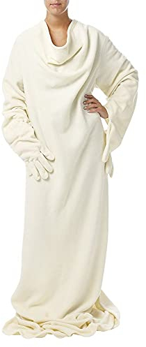 Doojo Flauschige Wohndecke I Lesedecke I mit abnehmbaren Handschuhen I Ärmeldecke I TV-Decke I Ökotex Zertifiziert I 150 x 200 cm I versch. Farben, Farben:Creme