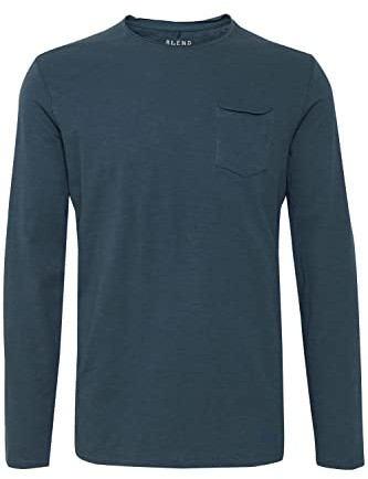 Blend BHBHNICOLAI Tee l.s. Tee l.s. Herren Longsleeve Langarmshirt Shirt aus 100% Baumwolle, Größe:M, Farbe:Midnight Blue (74636)
