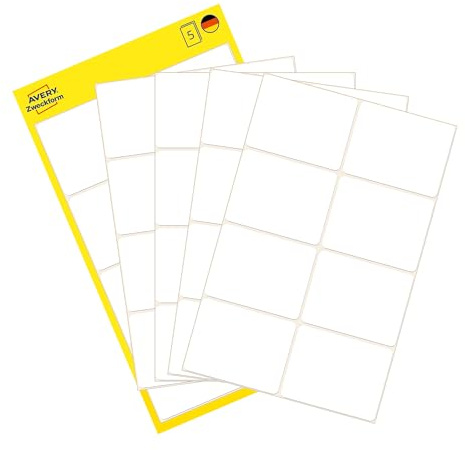 AVERY Zweckform 3078 Haushaltsetiketten selbstklebend (38x29 mm, 40 Aufkleber auf 5 Bogen, Vielzweck-Etiketten für Haushalt, Schule und Büro zum Beschriften und Kennzeichnen) blanko, weiß