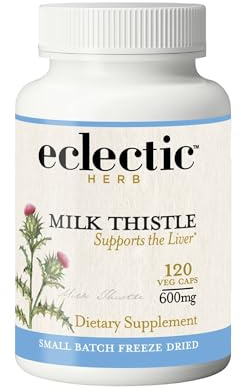Eclectic Herb - Premium Freeze Dried Milk Thistle Capsules | Silymarin Supplement | Liver Support, Detox, Cleanse + Maintain | Vegan, Natural, Non-GMO, Gluten Free (120 CT | 600 mg)