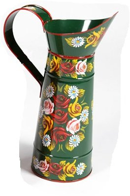 Black Country Metal Works Large Shaped Jug, Hand Painted, Vase, green