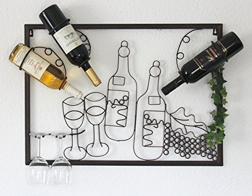 DanDiBo Weinregal mit Glashalter Wand Wandbild 091975 Flaschenständer Metall 64 cm Flaschenhalter Wandregal