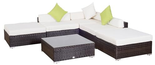 Outsunny Mobili da Giardino in Rattan PE con Divano Angolare e Pouf con Cuscini telaio Set da 18 Pezzi, Marrone