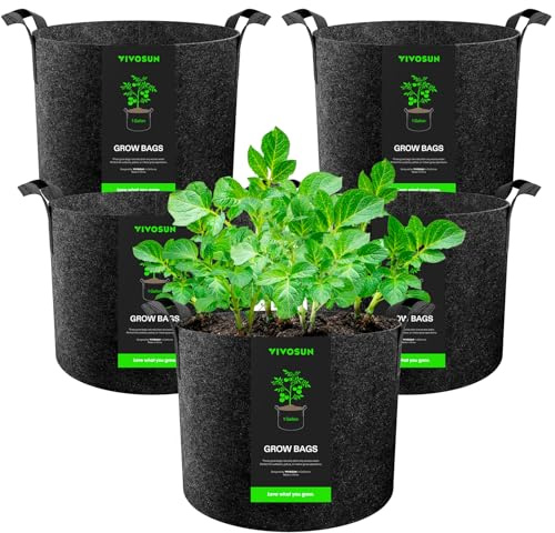 VIVOSUN 5-Pack 1 Gallon Grow Bags Heavy Duty Thickened Nonwoven Fabric Pots with Handles