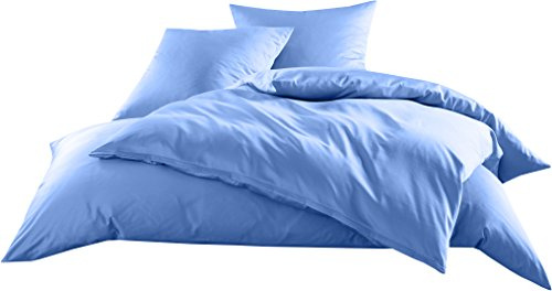 Bettwaesche-mit-Stil Mako-Satin Baumwollsatin Bettwäsche Uni einfarbig zum Kombinieren (Bettbezug 155 cm x 220 cm, Hellblau)