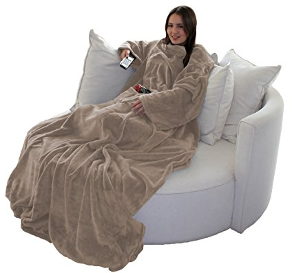 Manta gustosa anunciada en TV con mangas, efecto cachemir, bolsillo para los pies y 2 bolsillos para teléfono/mando a distancia y mucho más - de Brandsseller, poliéster, arena, 170 x 200 cm