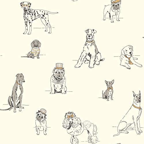 York Wallcoverings AF1938 Ashford Toiles Dog's Life Removable Wallpaper, Silver/Metallic Gold
