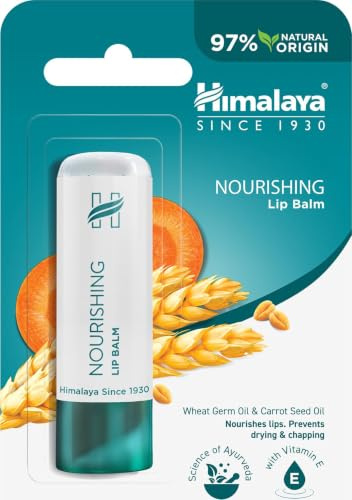 Himalaya Lip Balm with Wheatgerm Oil & Carrot Seed Oil Repairs Dry and Chapped Lips, Enhances Lip Color, Contains Essential Nourishment of Vitamin E Gives Long-Lasting Moisturization - 4.5g