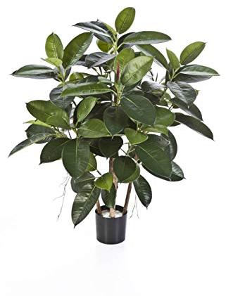 artplants.de Deko Gummibaum, 135 Blätter, 4 stämmig, 90cm - Kleiner Dekobaum - künstlicher Gummibaum