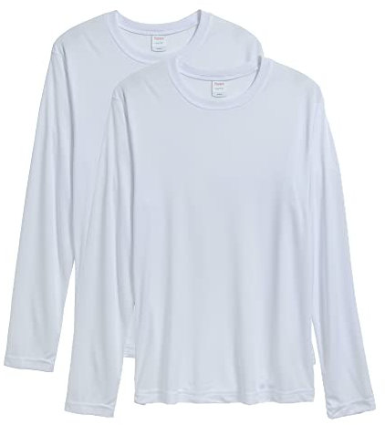 Hanes mensO482LLong Sleeve Cool Dri T-Shirt UPF 50+ (Pack of 2) Long Sleeve Shirt - White - Large