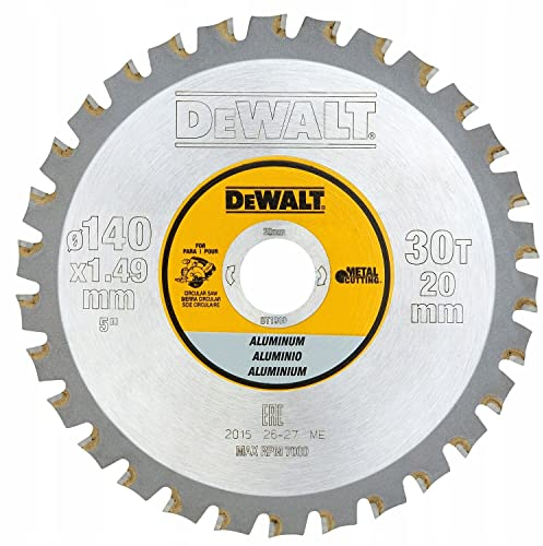 Dewalt Metallkreissägeblatt DT1910 (für Akku-Handkreissägen, für feine Schnitte in Aluminium, Sägeblatt-ø: 140 mm, 30 Zähne, Flachzahn-Geometrie, extra dünner Blattkörper) 1 Stück