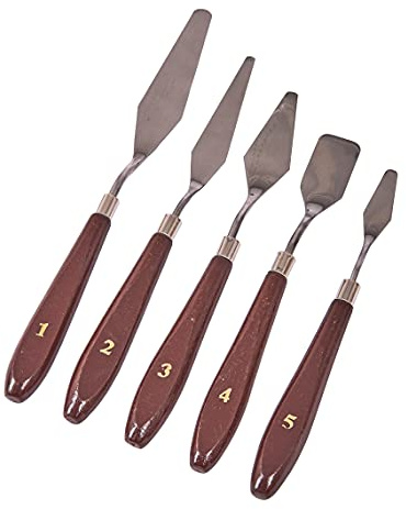 Amtech 5pc Painting Knife Set, Assorted Shapes with Wooden Handles, for Oil & Acrylic Mixing, Textures and Effects.