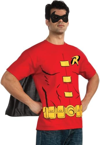 Rubie's Official DC Comics Robin T-Shirt Set Costume, T-shirt, Mask & Cape, Adult Superhero Fancy Dress