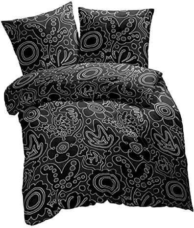 Magita etérea Mikrofaser Seersucker Bettwäsche - April Blumen - weich und seidig, 3 teilig 200x200 + 2Stk 80x80 cm, Schwarz