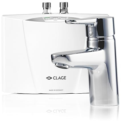 CLAGE MCX Blue elektronischer Klein-Durchlauferhitzer Set mit moderner Armatur fürs Handwaschbecken, energiesparend, 3,5 kW mit Stecker, druckfest + drucklos, VDE-GS geprüft, 1500-15133
