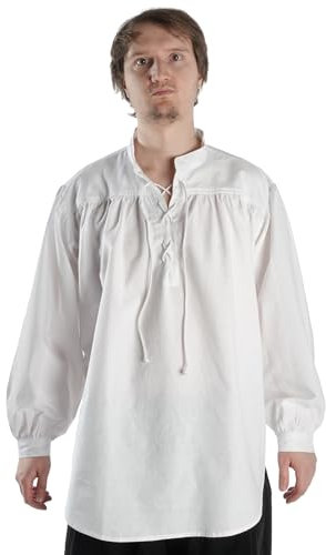HEMAD Herren Schnürhemd Piraten-Hemd Vampir Gothic Mittelalter 100% Baumwolle Modell: Klingsor, weiß, M