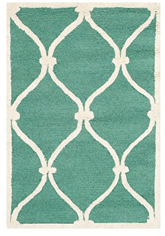 SAFAVIEH Modern Teppich für Wohnzimmer, Esszimmer, Schlafzimmer - Cambridge Collection, Kurzer Flor, Blaugrün und Elfenbein, 91 X 152 cm