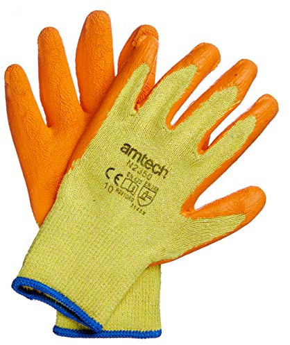 Amtech N2350 Rubber Palm Coated Builders Gloves XL (Size 10), Certified Quality for Heavy Duty Tasks, Yellow/Orange
