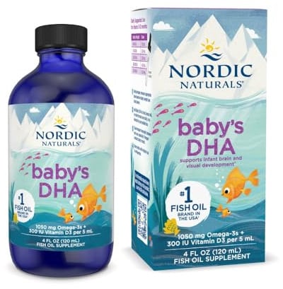 Nordic Naturals Baby’s DHA, Unflavored - 4 oz - 1050 mg Omega-3 + 300 IU Vitamin D3 - Supports Brain, Vision & Nervous System Development in Babies - Non-GMO - Servings May Vary