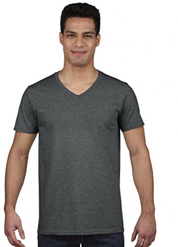 Gildan Men's Soft Style V-Neck T-Shirt, Grey (Dark Heather), XX-Large